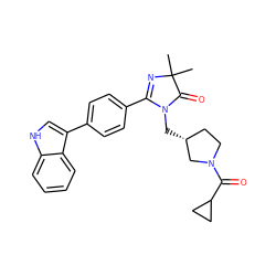 CC1(C)N=C(c2ccc(-c3c[nH]c4ccccc34)cc2)N(C[C@@H]2CCN(C(=O)C3CC3)C2)C1=O ZINC000473114060