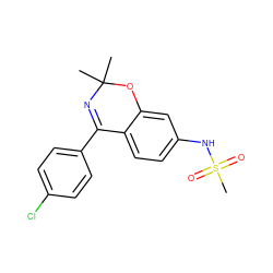 CC1(C)N=C(c2ccc(Cl)cc2)c2ccc(NS(C)(=O)=O)cc2O1 ZINC000043202685