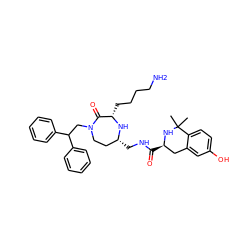 CC1(C)N[C@H](C(=O)NC[C@@H]2CCN(CC(c3ccccc3)c3ccccc3)C(=O)[C@H](CCCCN)N2)Cc2cc(O)ccc21 ZINC001772598126