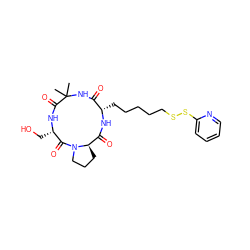 CC1(C)NC(=O)[C@H](CCCCCSSc2ccccn2)NC(=O)[C@H]2CCCN2C(=O)[C@H](CO)NC1=O ZINC000028876460