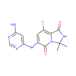 CC1(C)NC(=O)c2c(Cl)cc(Nc3cc(N)ncn3)c(=O)n21 ZINC001772579942