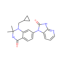 CC1(C)NC(=O)c2ccc(-n3c(=O)[nH]c4ncccc43)cc2N1CC1CC1 ZINC000653844014