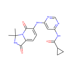 CC1(C)NC(=O)c2ccc(Nc3cc(NC(=O)C4CC4)ncn3)c(=O)n21 ZINC001772600165