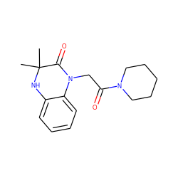 CC1(C)Nc2ccccc2N(CC(=O)N2CCCCC2)C1=O ZINC000002288345