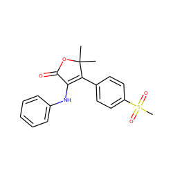 CC1(C)OC(=O)C(Nc2ccccc2)=C1c1ccc(S(C)(=O)=O)cc1 ZINC000026956549