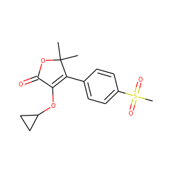 CC1(C)OC(=O)C(OC2CC2)=C1c1ccc(S(C)(=O)=O)cc1 ZINC000026375896