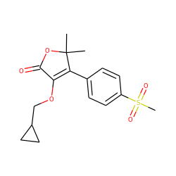 CC1(C)OC(=O)C(OCC2CC2)=C1c1ccc(S(C)(=O)=O)cc1 ZINC000003623447