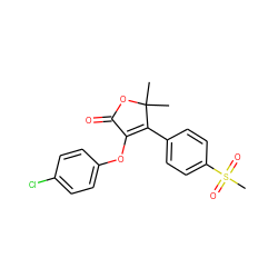 CC1(C)OC(=O)C(Oc2ccc(Cl)cc2)=C1c1ccc(S(C)(=O)=O)cc1 ZINC000000841676