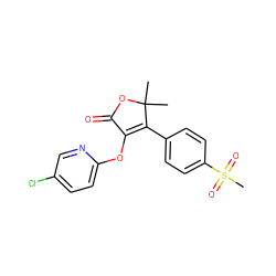 CC1(C)OC(=O)C(Oc2ccc(Cl)cn2)=C1c1ccc(S(C)(=O)=O)cc1 ZINC000000841678