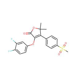 CC1(C)OC(=O)C(Oc2ccc(F)c(F)c2)=C1c1ccc(S(C)(=O)=O)cc1 ZINC000000602155