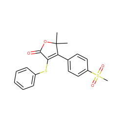 CC1(C)OC(=O)C(Sc2ccccc2)=C1c1ccc(S(C)(=O)=O)cc1 ZINC000026939498