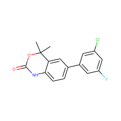 CC1(C)OC(=O)Nc2ccc(-c3cc(F)cc(Cl)c3)cc21 ZINC000013491407