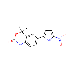 CC1(C)OC(=O)Nc2ccc(-c3ccc([N+](=O)[O-])[nH]3)cc21 ZINC000026280754