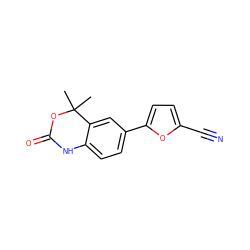 CC1(C)OC(=O)Nc2ccc(-c3ccc(C#N)o3)cc21 ZINC000026284338