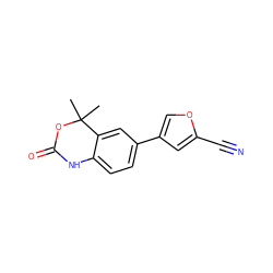 CC1(C)OC(=O)Nc2ccc(-c3coc(C#N)c3)cc21 ZINC000013491412