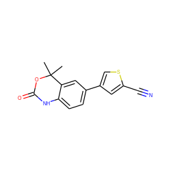 CC1(C)OC(=O)Nc2ccc(-c3csc(C#N)c3)cc21 ZINC000012349477