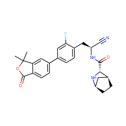 CC1(C)OC(=O)c2ccc(-c3ccc(C[C@@H](C#N)NC(=O)[C@H]4N[C@@H]5CC[C@H]4C5)c(F)c3)cc21 ZINC000219315926