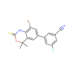 CC1(C)OC(=S)Nc2c(Br)cc(-c3cc(F)cc(C#N)c3)cc21 ZINC000013488886