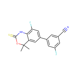 CC1(C)OC(=S)Nc2c(F)cc(-c3cc(F)cc(C#N)c3)cc21 ZINC000013488885