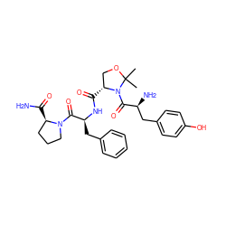 CC1(C)OC[C@@H](C(=O)N[C@@H](Cc2ccccc2)C(=O)N2CCC[C@H]2C(N)=O)N1C(=O)[C@@H](N)Cc1ccc(O)cc1 ZINC000027304731