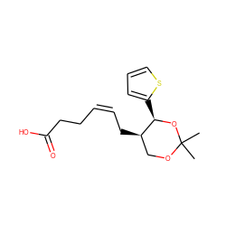 CC1(C)OC[C@@H](C/C=C\CCC(=O)O)[C@@H](c2cccs2)O1 ZINC000036242153