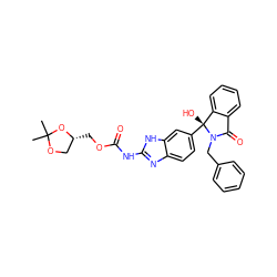 CC1(C)OC[C@@H](COC(=O)Nc2nc3ccc([C@]4(O)c5ccccc5C(=O)N4Cc4ccccc4)cc3[nH]2)O1 ZINC000135767025