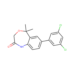 CC1(C)OCC(=O)Nc2ccc(-c3cc(Cl)cc(Cl)c3)cc21 ZINC000040423949