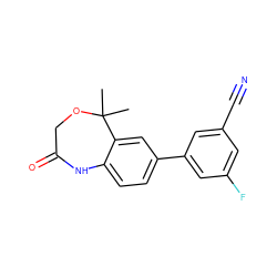 CC1(C)OCC(=O)Nc2ccc(-c3cc(F)cc(C#N)c3)cc21 ZINC000045497978