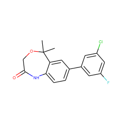 CC1(C)OCC(=O)Nc2ccc(-c3cc(F)cc(Cl)c3)cc21 ZINC000045497976