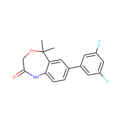 CC1(C)OCC(=O)Nc2ccc(-c3cc(F)cc(F)c3)cc21 ZINC000045498263