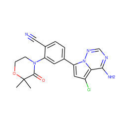 CC1(C)OCCN(c2cc(-c3cc(Cl)c4c(N)ncnn34)ccc2C#N)C1=O ZINC001772598650