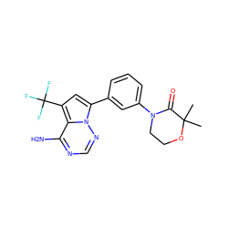 CC1(C)OCCN(c2cccc(-c3cc(C(F)(F)F)c4c(N)ncnn34)c2)C1=O ZINC001772609310