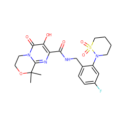 CC1(C)OCCn2c1nc(C(=O)NCc1ccc(F)cc1N1CCCCS1(=O)=O)c(O)c2=O ZINC000035012425