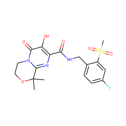 CC1(C)OCCn2c1nc(C(=O)NCc1ccc(F)cc1S(C)(=O)=O)c(O)c2=O ZINC000035012581