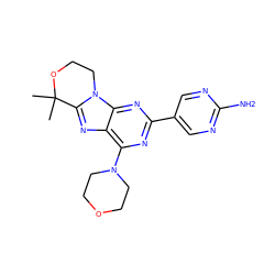 CC1(C)OCCn2c1nc1c(N3CCOCC3)nc(-c3cnc(N)nc3)nc12 ZINC000149645112