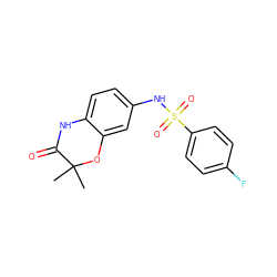 CC1(C)Oc2cc(NS(=O)(=O)c3ccc(F)cc3)ccc2NC1=O ZINC001251657744