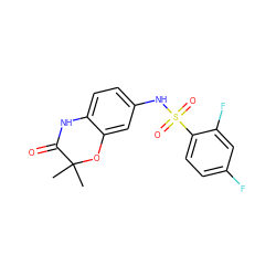 CC1(C)Oc2cc(NS(=O)(=O)c3ccc(F)cc3F)ccc2NC1=O ZINC001256067676