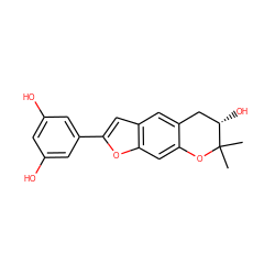 CC1(C)Oc2cc3oc(-c4cc(O)cc(O)c4)cc3cc2C[C@@H]1O ZINC000014610081