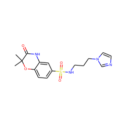 CC1(C)Oc2ccc(S(=O)(=O)NCCCn3ccnc3)cc2NC1=O ZINC000012147110