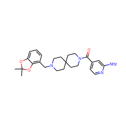 CC1(C)Oc2cccc(CN3CCC4(CC3)CCN(C(=O)c3ccnc(N)c3)CC4)c2O1 ZINC000034984929