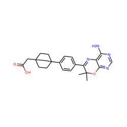 CC1(C)Oc2ncnc(N)c2N=C1c1ccc(C23CCC(CC(=O)O)(CC2)CC3)cc1 ZINC000040913827