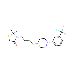 CC1(C)SCC(=O)N1CCCCN1CCN(c2cccc(C(F)(F)F)c2)CC1 ZINC000013759351