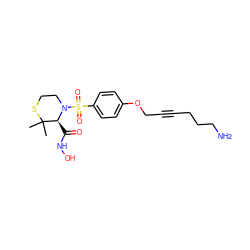 CC1(C)SCCN(S(=O)(=O)c2ccc(OCC#CCCCN)cc2)[C@H]1C(=O)NO ZINC000028572059