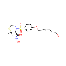 CC1(C)SCCN(S(=O)(=O)c2ccc(OCC#CCCCO)cc2)[C@H]1C(=O)NO ZINC000028571178