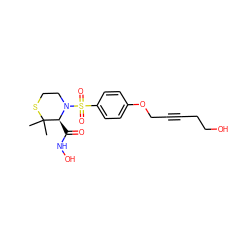 CC1(C)SCCN(S(=O)(=O)c2ccc(OCC#CCCO)cc2)[C@H]1C(=O)NO ZINC000028571107