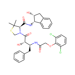 CC1(C)SCN(C(=O)[C@@H](O)[C@H](Cc2ccccc2)NC(=O)COc2c(Cl)cccc2Cl)[C@@H]1C(=O)N[C@H]1c2ccccc2C[C@H]1O ZINC000049899614