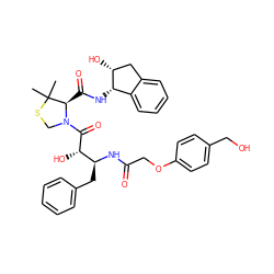 CC1(C)SCN(C(=O)[C@@H](O)[C@H](Cc2ccccc2)NC(=O)COc2ccc(CO)cc2)[C@@H]1C(=O)N[C@H]1c2ccccc2C[C@H]1O ZINC000044308204