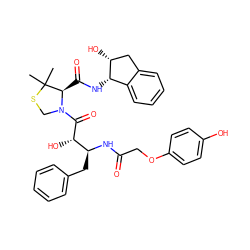 CC1(C)SCN(C(=O)[C@@H](O)[C@H](Cc2ccccc2)NC(=O)COc2ccc(O)cc2)[C@@H]1C(=O)N[C@H]1c2ccccc2C[C@H]1O ZINC000044305849