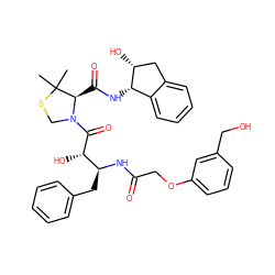 CC1(C)SCN(C(=O)[C@@H](O)[C@H](Cc2ccccc2)NC(=O)COc2cccc(CO)c2)[C@@H]1C(=O)N[C@H]1c2ccccc2C[C@H]1O ZINC000044351251