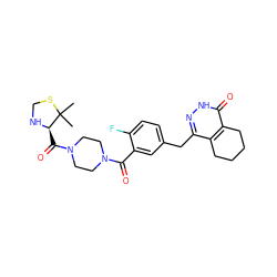 CC1(C)SCN[C@@H]1C(=O)N1CCN(C(=O)c2cc(Cc3n[nH]c(=O)c4c3CCCC4)ccc2F)CC1 ZINC000148264621